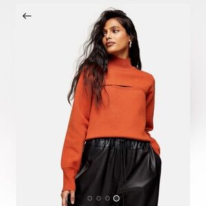Topshop Spliced Front Knit Sweatshirt in color Rust